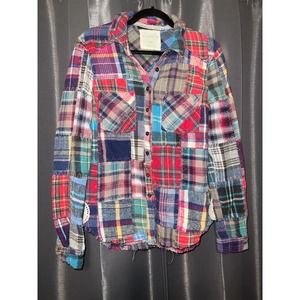 We the free people lost in plaid patchwork button down Medium